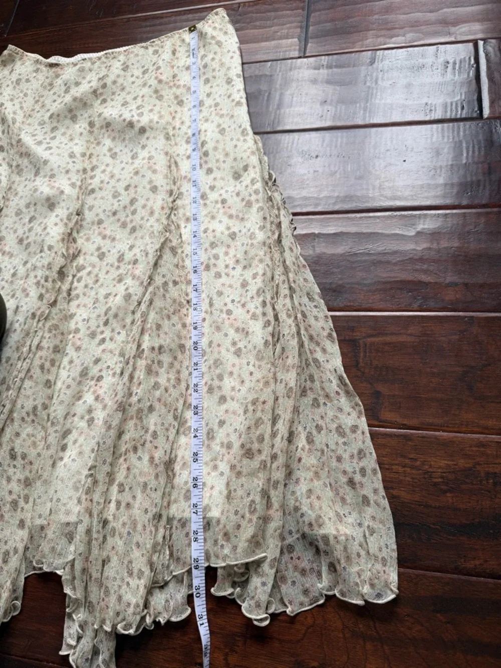 Vintage Silk Floral Midi Skirt Cottagecore Fairy Ruffle Hem - Picture 5 of 5